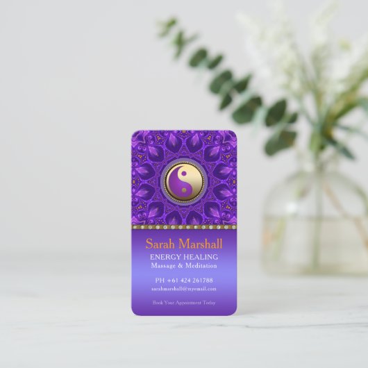 Paarse Gouden Roze Energie Healing Mandala Visitekaartje (Staand voorkant)
