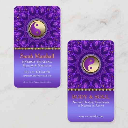 Paarse Gouden Roze Energie Healing Mandala Visitekaartje (Voorkant / Achterkant)