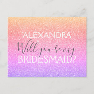 Paarse Gouden Roze Glitter en Sparkle Bruidsmeisje Uitnodiging Briefkaart