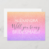 Paarse Gouden Roze Glitter en Sparkle Bruidsmeisje Uitnodiging Briefkaart (Voorkant / Achterkant)