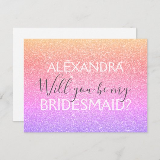 Paarse Gouden Roze Glitter en Sparkle Bruidsmeisje Uitnodiging Briefkaart (Voorkant / Achterkant)