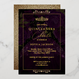Paarse Gouden Roze Jurk Quinceanera Folie Uitnodiging
