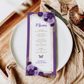 Paarse Gouden Rozen Quinceanera Verjaardag Menu Ka Kaart