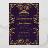 Paarse Gouden Rozen Tuin Quinceanera Folie Uitnodiging (Voorkant)