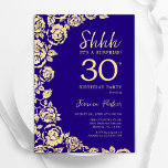 Paarse Gouden Rozen Verrassing 30ste Verjaardag Kaart<br><div class="desc">Paarse Gouden Bloemen Verrassing 30ste Verjaardag Uitnodiging. Elegant ontwerp met rozen,  faux gouden folie en typografisch lettertype. Trendy uitnodigingskaart ideaal voor een stijlvol vrouw bday-feest. Kan worden aangepast aan elke leeftijd. Gedrukte Zazzle-uitnodigingen of direct downloadbare digitale afdrukbare sjabloon.</div>