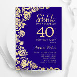 Paarse Gouden Rozen Verrassing 40ste Verjaardag Kaart<br><div class="desc">Paarse Gouden Bloemen Verrassing 40ste Verjaardag Uitnodiging. Elegant ontwerp met rozen,  faux gouden folie en typografisch lettertype. Trendy uitnodigingskaart ideaal voor een stijlvol vrouw bday-feest. Kan worden aangepast aan elke leeftijd. Gedrukte Zazzle-uitnodigingen of direct downloadbare digitale afdrukbare sjabloon.</div>