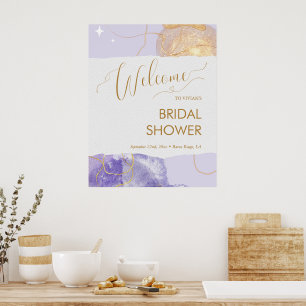 Paarse Gouden Ruimte Aquarel Bruiloftsdouche Welko Poster