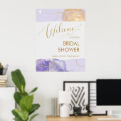 Paarse Gouden Ruimte Waterverf Bruidsdouche Welkom Poster (Thuiskantoor)