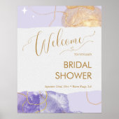 Paarse Gouden Ruimte Waterverf Vrijgezellenfeest W Poster (Voorkant)