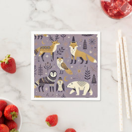 Paarse & Gouden Scandinavische Dieren Decoupage Servet