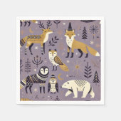 Paarse & Gouden Scandinavische Dieren Decoupage Servet (Voorkant)