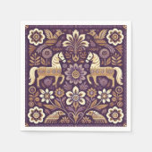 Paarse & Gouden Scandinavische Folk Art Decoupage Servet (Voorkant)