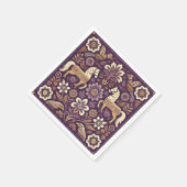 Paarse & Gouden Scandinavische Folk Art Decoupage Servet (Hoek)