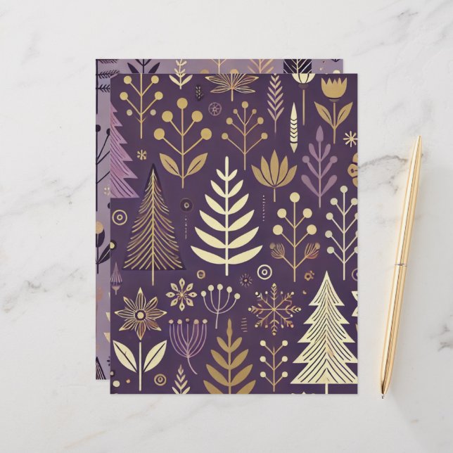 Paarse & Gouden Scandinavische Natuur Scrapbook (Voorkant / Achterkant in situ)