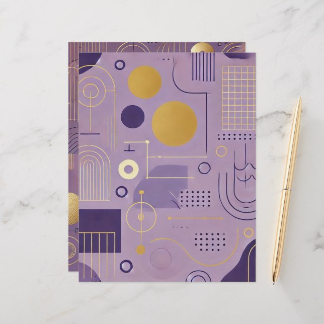 Paarse & Gouden Scandinavische Patronen Scrapbook (Voorkant / Achterkant in situ)