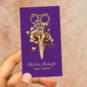 Paarse Gouden Schaar Flower Hair Stylist Salon SPA Visitekaartje