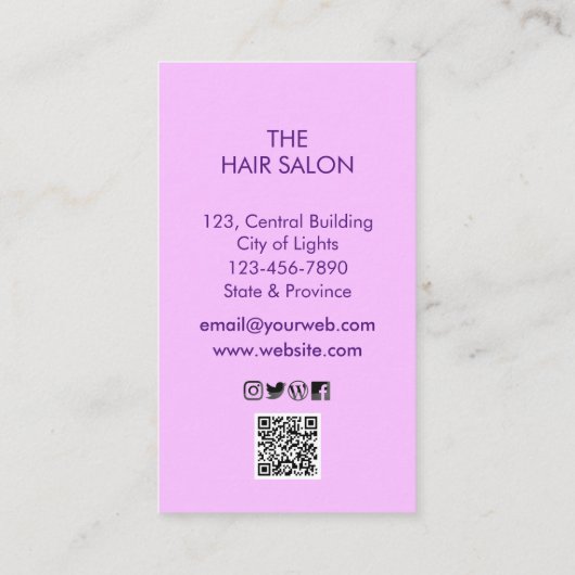 Paarse Gouden Schaar Haar Stylist Professioneel Visitekaartje (Achterkant)