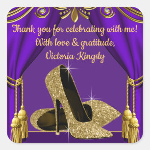Paarse Gouden Schoen Verjaardagsfeest Favor Sticke Vierkante Sticker