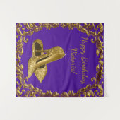 Paarse Gouden Schoen Verjaardagsfeest M Achtergron Wandkleed (Voorkant (horizontaal))