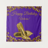 Paarse Gouden Schoen Verjaardagsfeest SQ Achtergro Wandkleed (Voorkant)