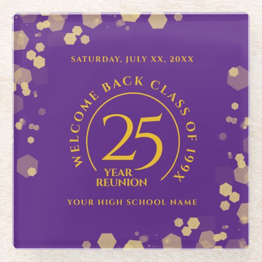 Paarse & Gouden School College Class Reunion Glazen Onderzetter (Voorkant)