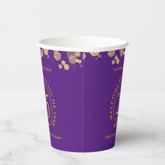 Paarse & Gouden School College Class Reunion Papieren Bekers (Rechts)