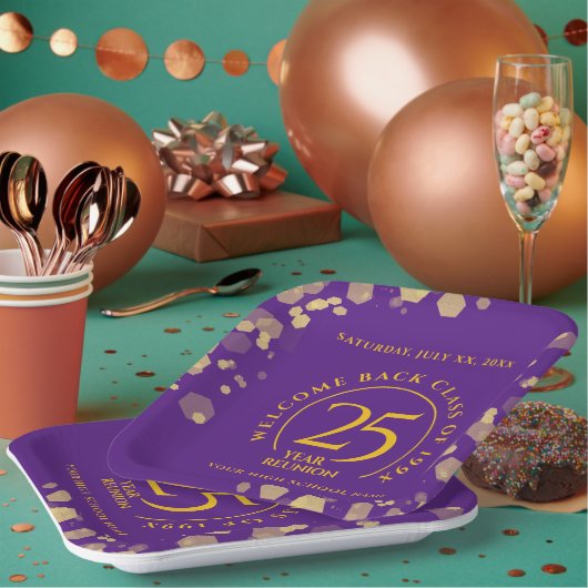 Paarse & Gouden School College Class Reunion Papieren Bordje (Multi)