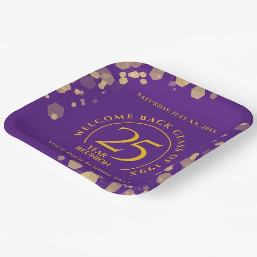 Paarse & Gouden School College Class Reunion Papieren Bordje (Gebogen)