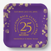 Paarse & Gouden School College Class Reunion Papieren Bordje (Voorkant)