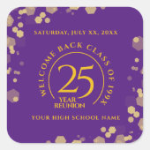 Paarse & Gouden School College Class Reunion Vierkante Sticker (Voorkant)