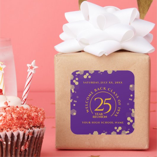 Paarse & Gouden School College Class Reunion Vierkante Sticker (Feest)