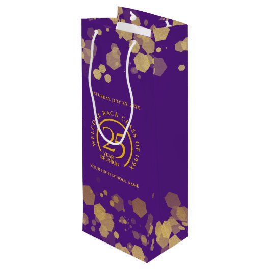 Paarse & Gouden School College Class Reunion Wijn Cadeautas (Achterkant Gekanteld)