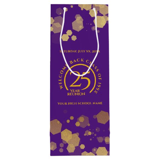 Paarse & Gouden School College Class Reunion Wijn Cadeautas (Achterkant)