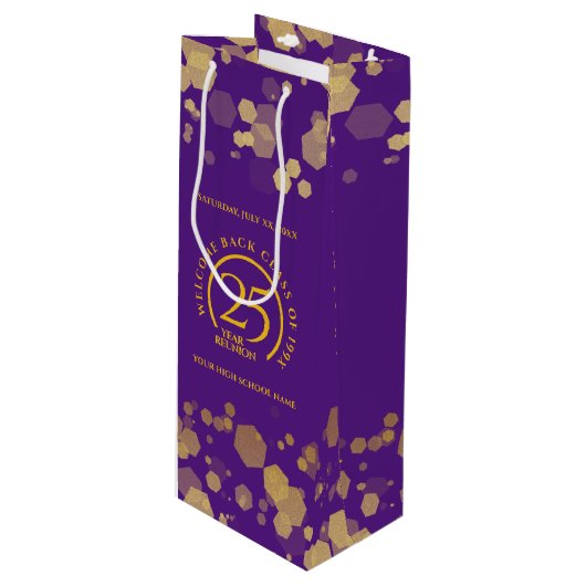 Paarse & Gouden School College Class Reunion Wijn Cadeautas (Voorkant Gekanteld)