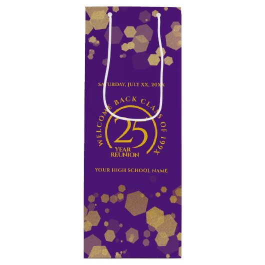 Paarse & Gouden School College Class Reunion Wijn Cadeautas (Voorkant)