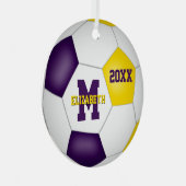 paarse gouden schoolclubkleuren keepsake voetbal metalen ornament (Voorkant Rechts)