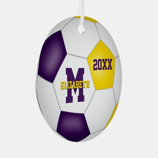 paarse gouden schoolclubkleuren keepsake voetbal metalen ornament (Voorkant Rechts)