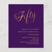 Paarse gouden script 50ste verjaardag uitnodiging (Voorkant)