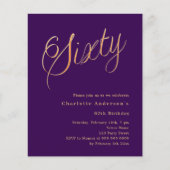 Paarse gouden script 60ste verjaardag uitnodiging (Voorkant)