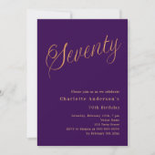 Paarse gouden script 70ste verjaardag kaart (Voorkant)