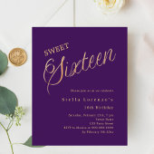 Paarse gouden script elegante Sweet 16 uitnodiging