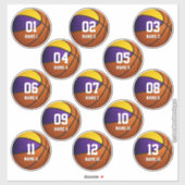 paarse gouden set van 13 kinder basketbalteamcadea sticker (Vel)