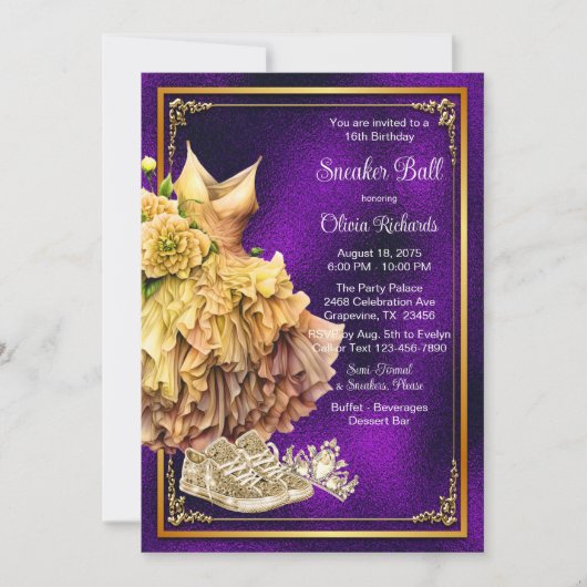Paarse gouden sneakerbal kaart (Voorkant)