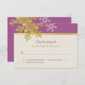 Paarse Gouden Sneeuwvlok Winter Bruiloft Antwoordk RSVP Kaartje (Voorkant / Achterkant)