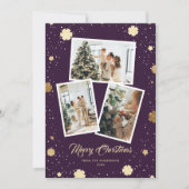 Paarse gouden sneeuwvlokken foto Kerstmis Feestdagenkaart (Voorkant)