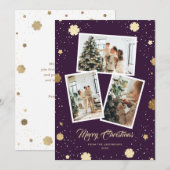 Paarse gouden sneeuwvlokken foto Kerstmis Feestdagenkaart (Voorkant / Achterkant)