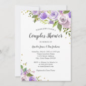 Paarse Gouden Sparkle Bloemenkoppels Douche Uitnod Kaart (Voorkant)