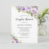 Paarse Gouden Sparkle Bloemenkoppels Douche Uitnod Kaart (Staand voorkant)