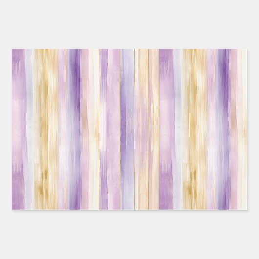 Paarse Gouden Sparkle Glitter Girly Stripes Verjaa Inpakpapier Vel (Voorkant 2)