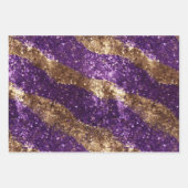 Paarse Gouden Sparkle Glitter Girly Stripes Verjaa Inpakpapier Vel (Voorkant)